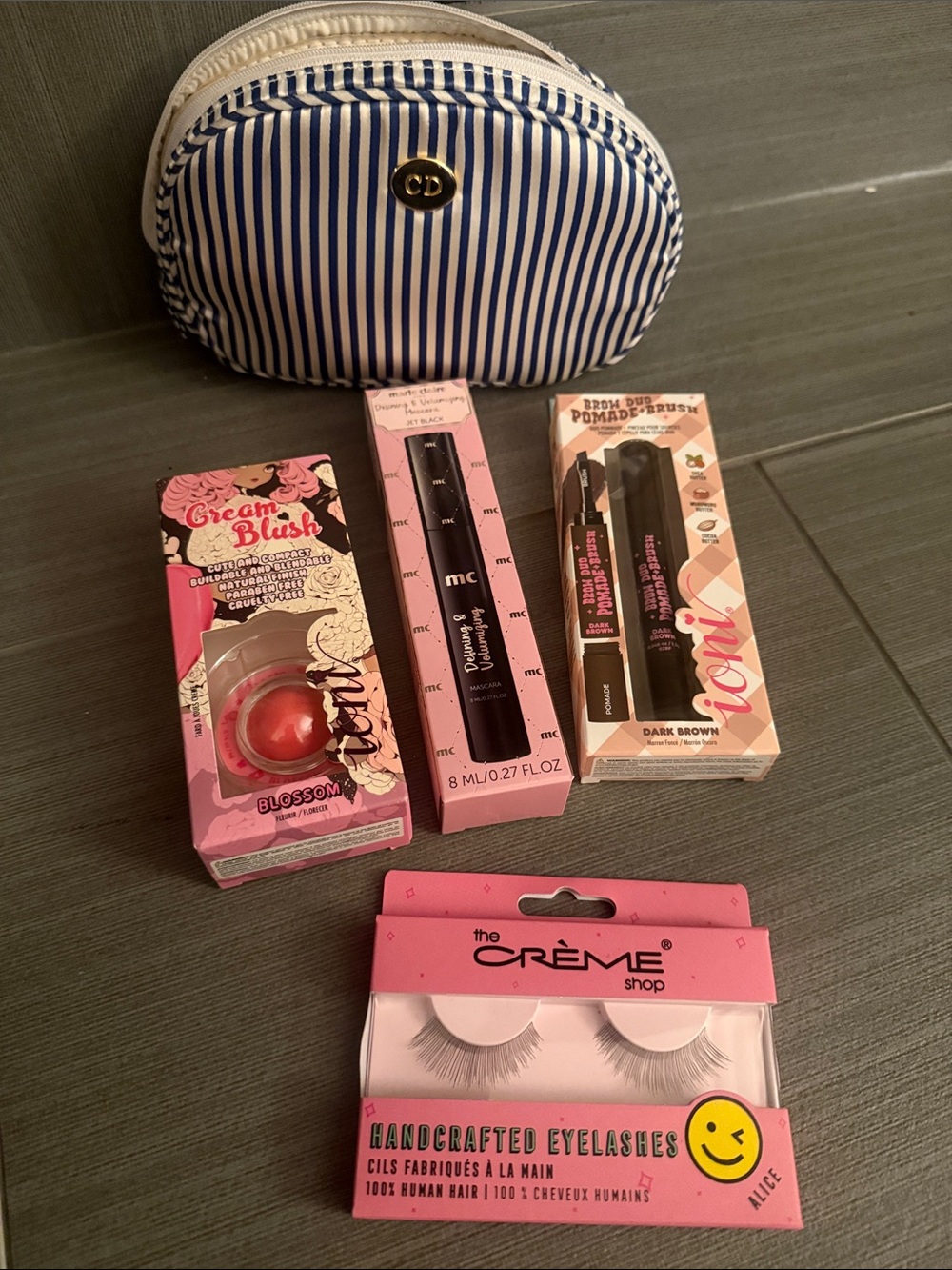 Beauty bundle Striped Cosmetic Pouch with Makeup Accessories